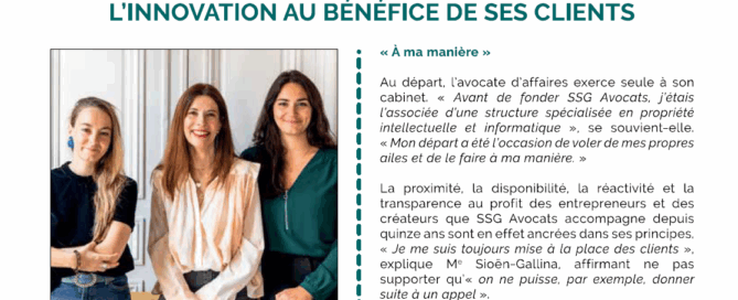 Extrait _ Village de la Justice n° 108 _ Actus des Barreaux _ SSG AVOCATS allie l'expertise humaine et l'innovation au bénéfice de ses clients